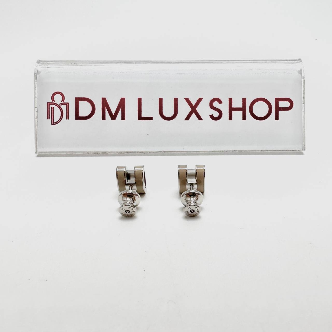 Hermes Mini Pop H Earrings Light Grey PHW