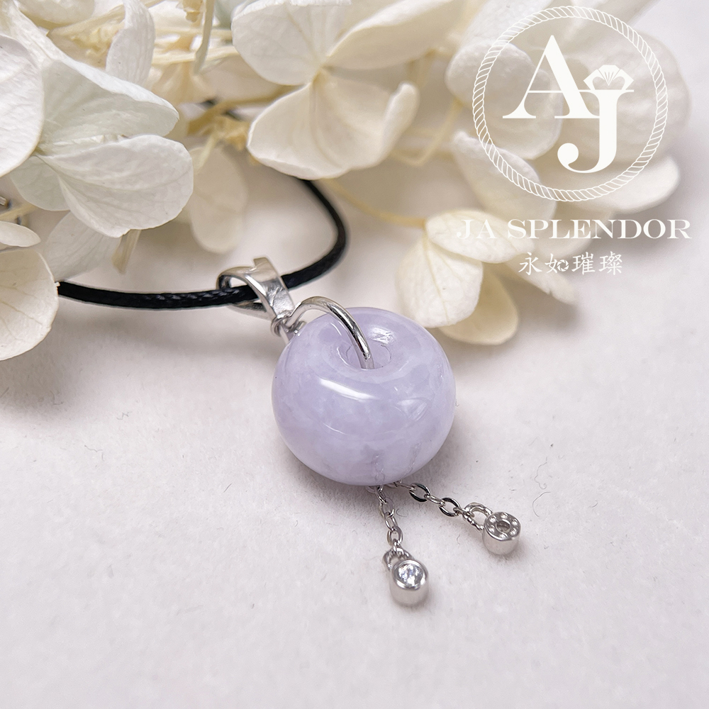 FBG26-H06 天然翡翠A玉 紫色小水泡平安扣純銀吊墜