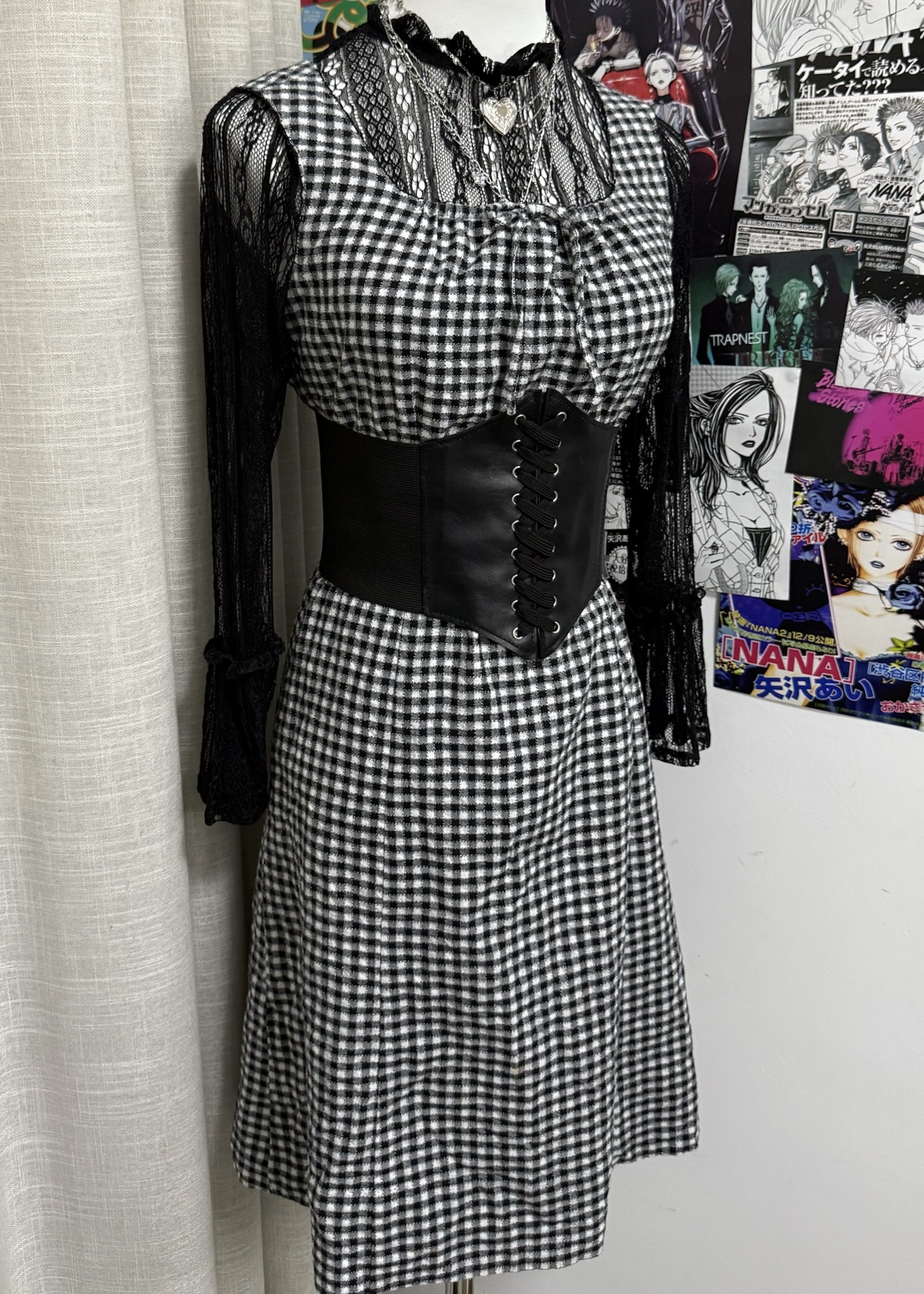 Plaid Sleeves Slim-fit Dress