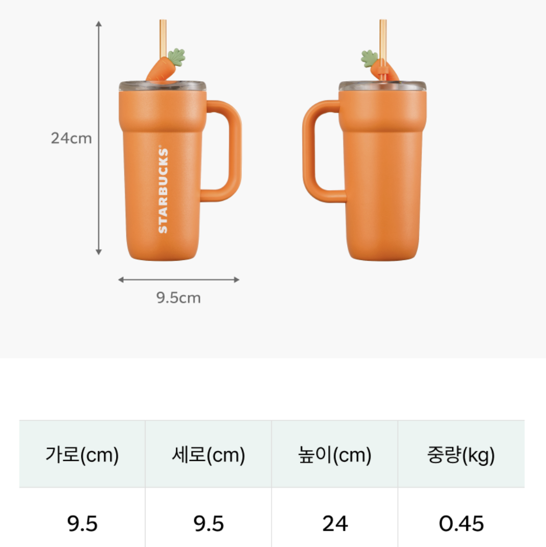田園農夫系列｜韓國 Starbucks 星巴克 紅蘿蔔 不鏽鋼保溫瓶+ 吸管 591ml｜Farmers Market  Dante Tumbler
