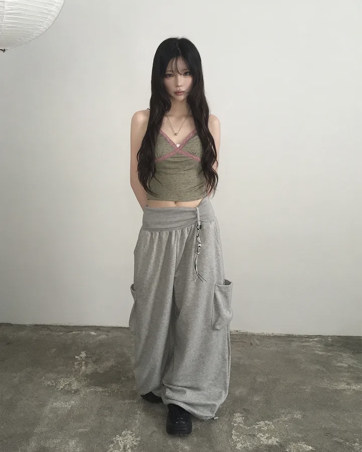 Folded Waist Wide Leg Cargos