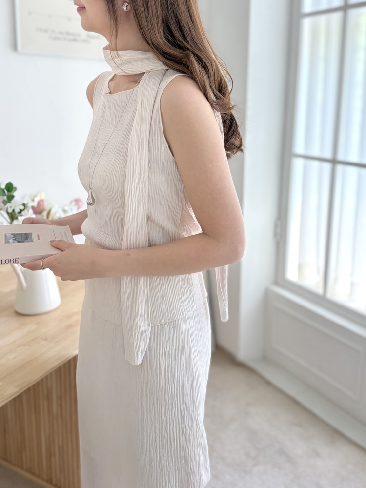 Summer Pleated Scarf Set (Ivory)
