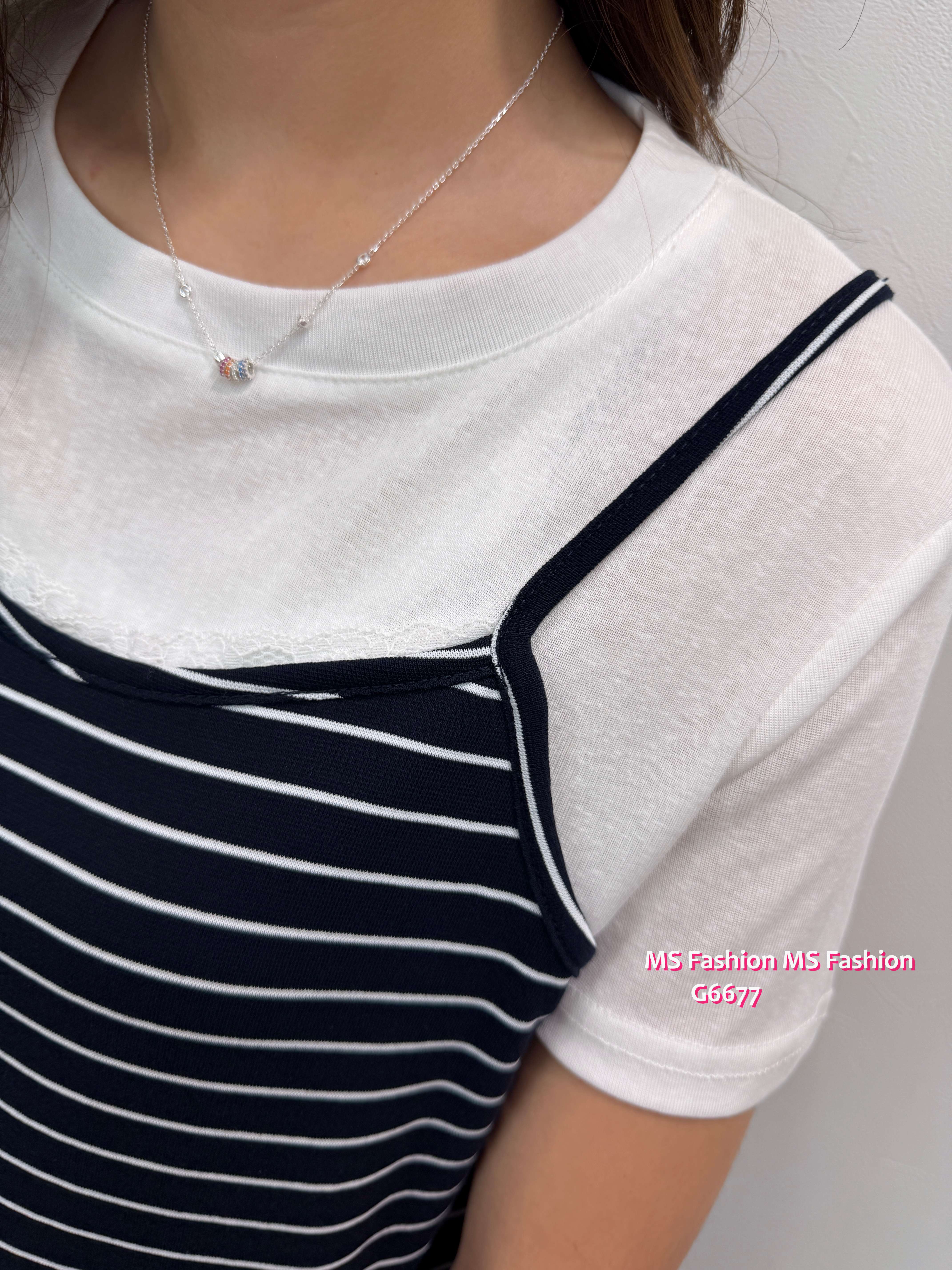G6677 橫間假兩件top