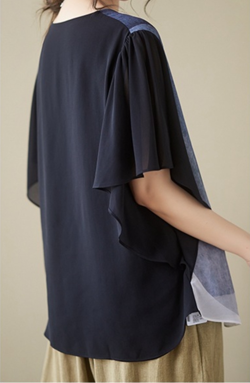 $88件。✨優雅雪紡拼接Tee｜氣質顯瘦款