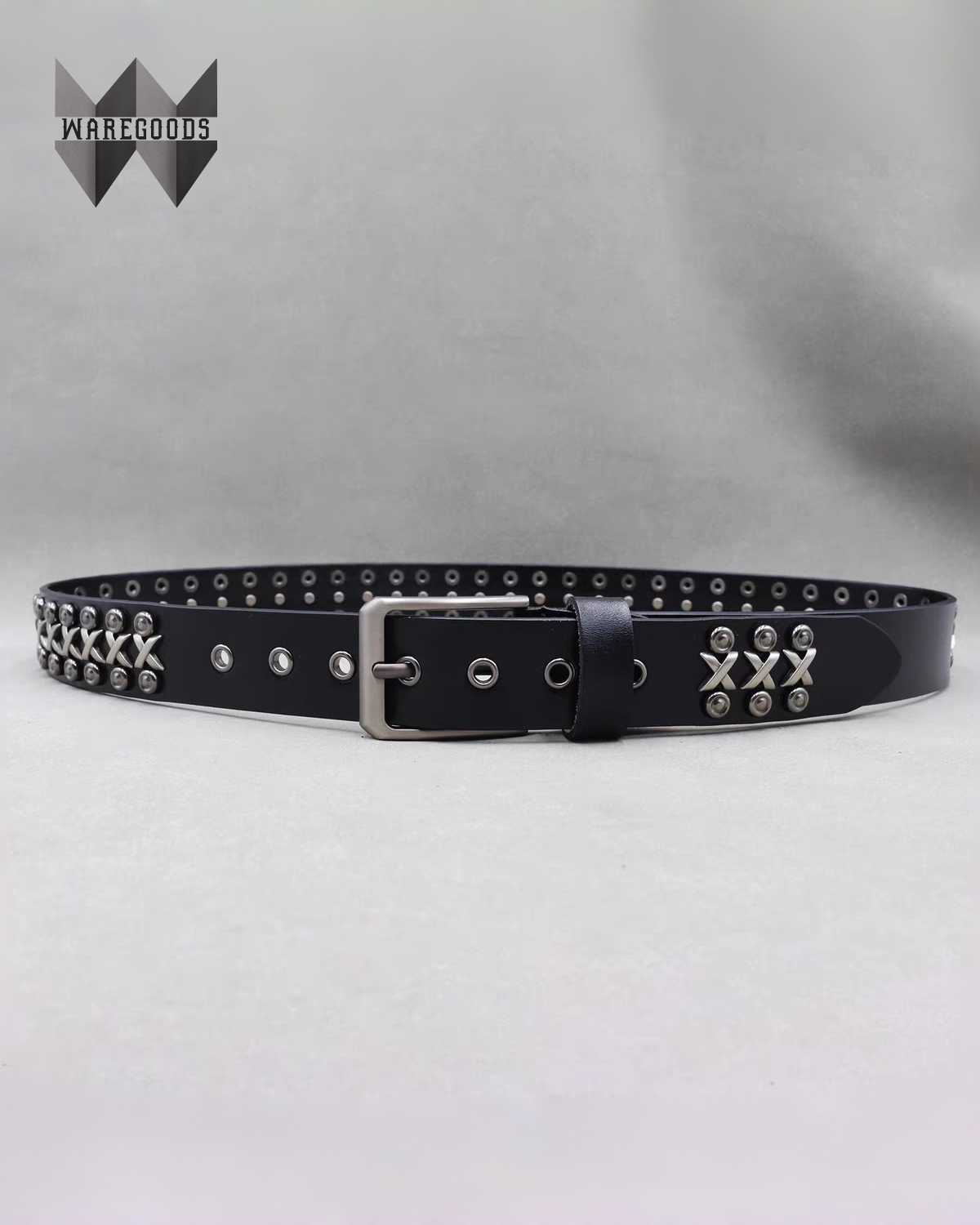 W011復古鍋釘二層牛皮皮帶