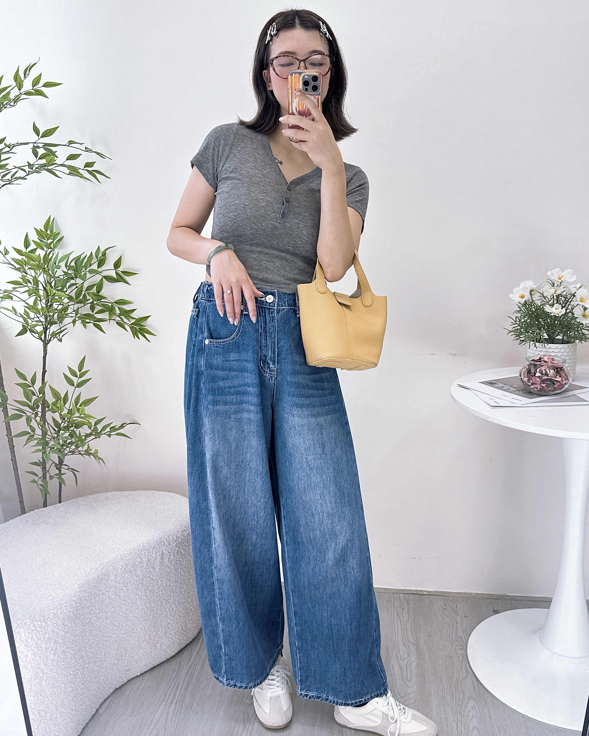 薄身型格日式寬鬆牛仔褲