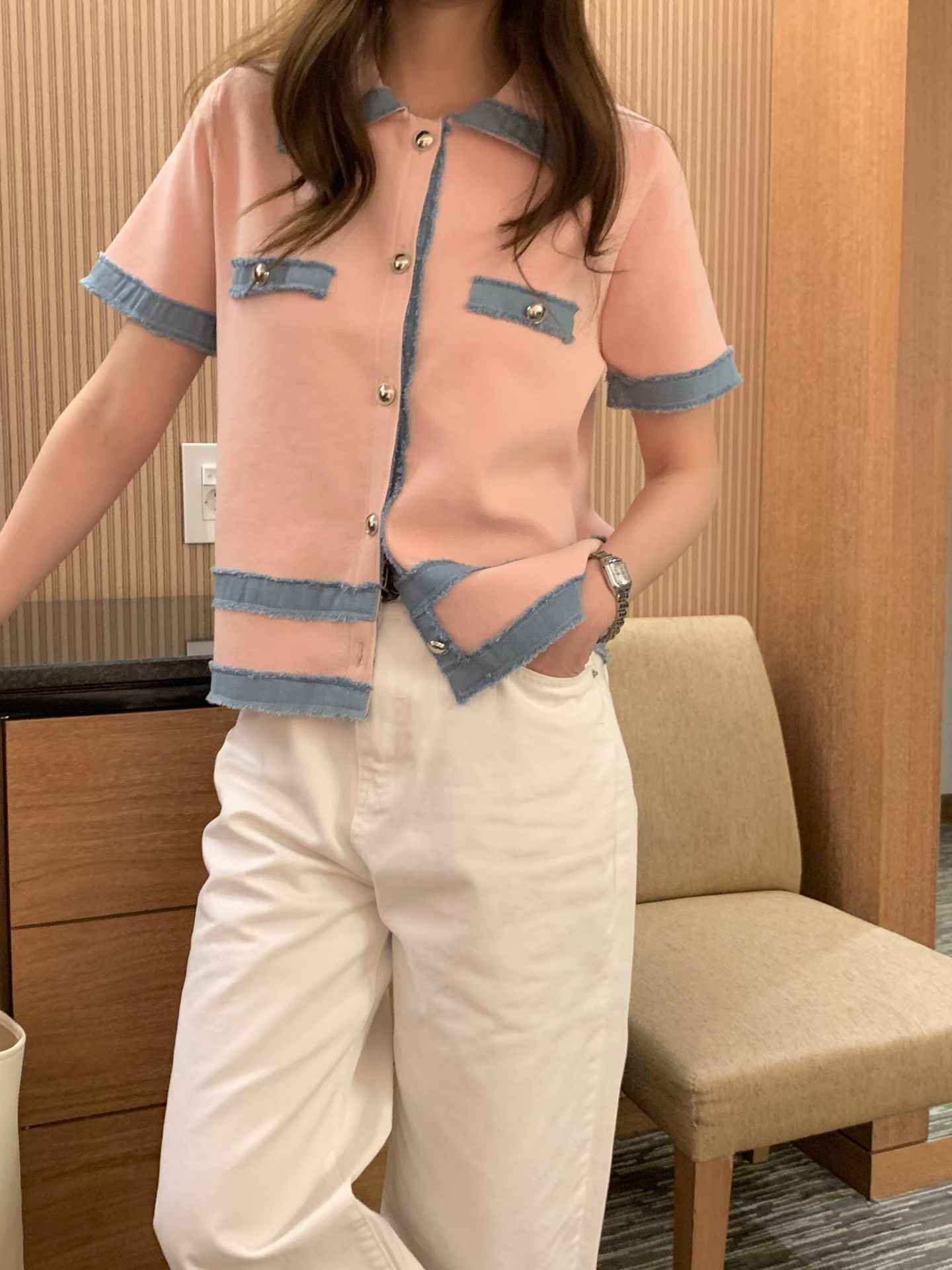 CT7 拼牛仔小香風外套