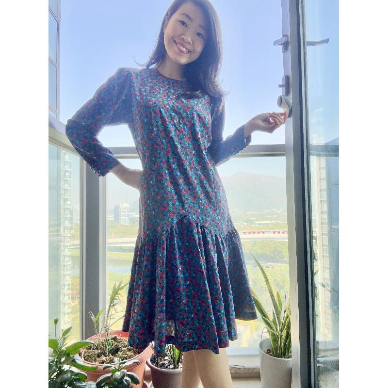 Vintage Trio Colour Fruit on Foliage Pattern Drop-Waist Flare Dress (MT2260-7)