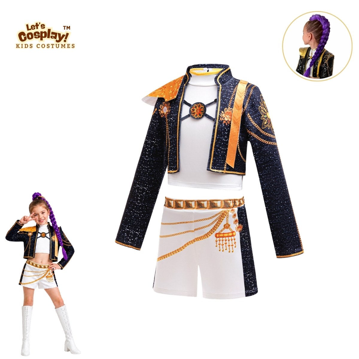 Rumi Demon Hunters Cosplay黑金服裝 女童高級角色造型服 兒童舞台表演套裝 Lets Cosplay cos1151