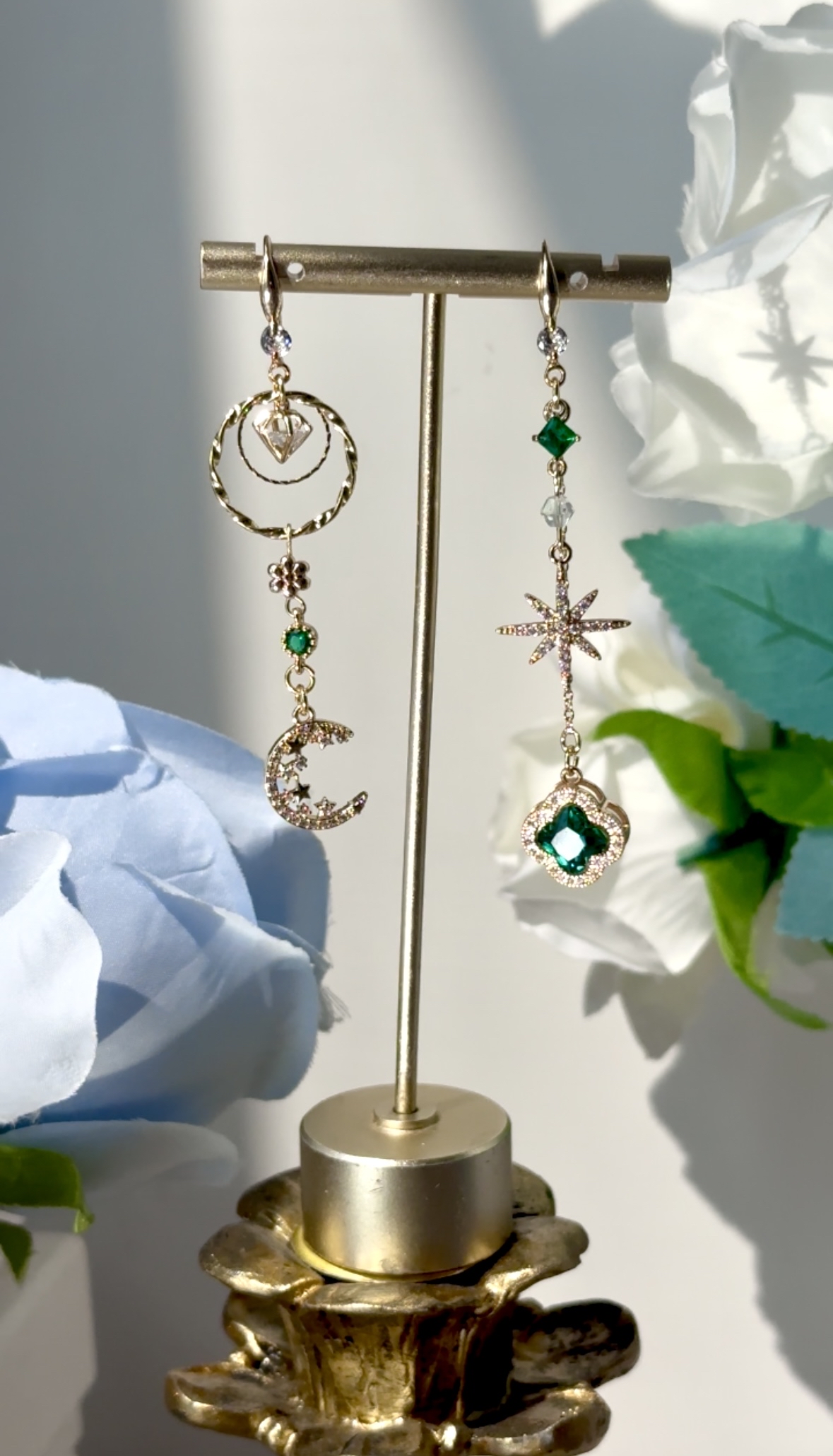 綠光星月鴛鴦耳環☪️