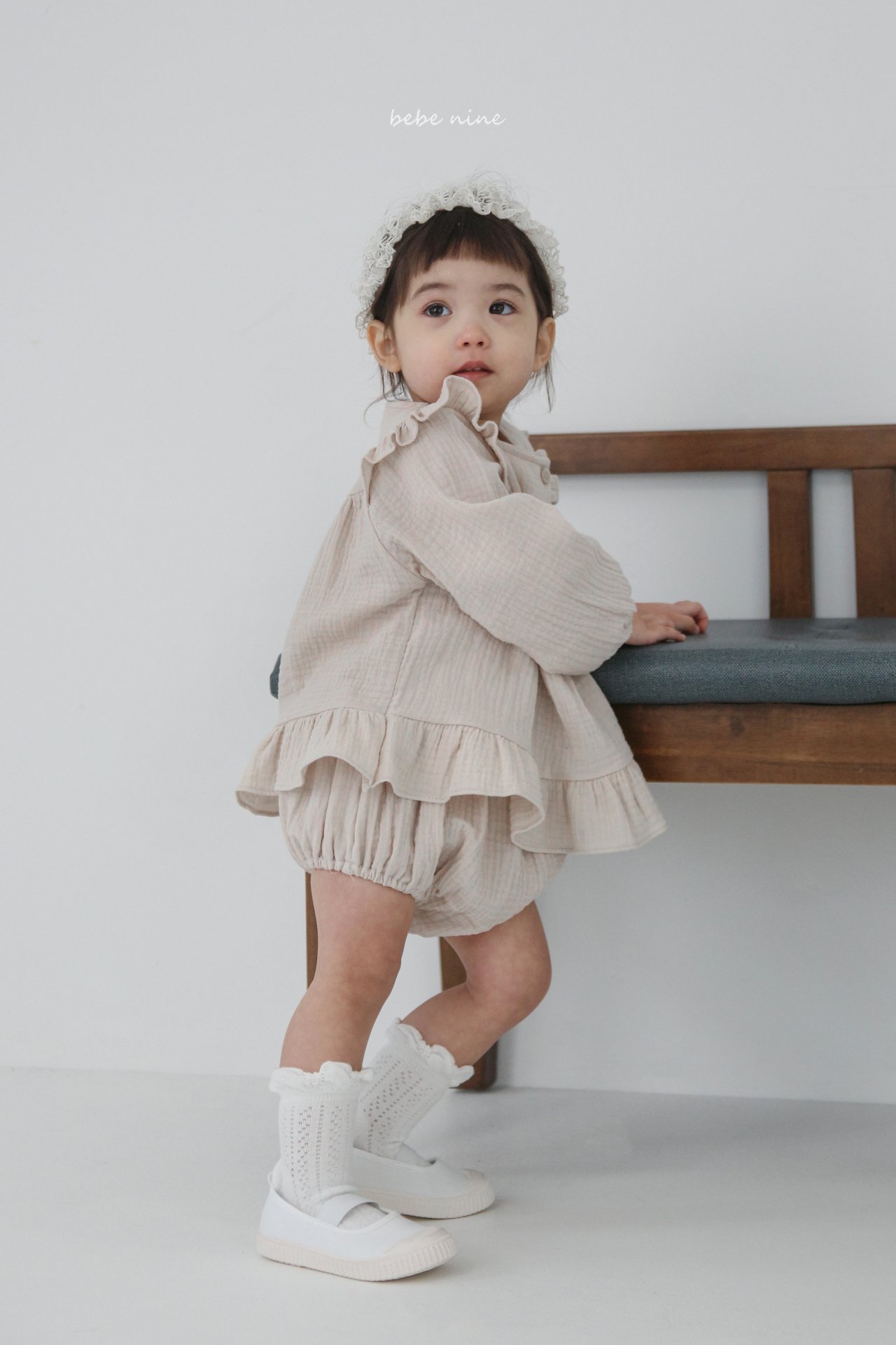 🌸預訂 韓國直送🌸🇰🇷Bebenine兩色荷葉花邊棉紗長袖上衣燈籠褲套裝