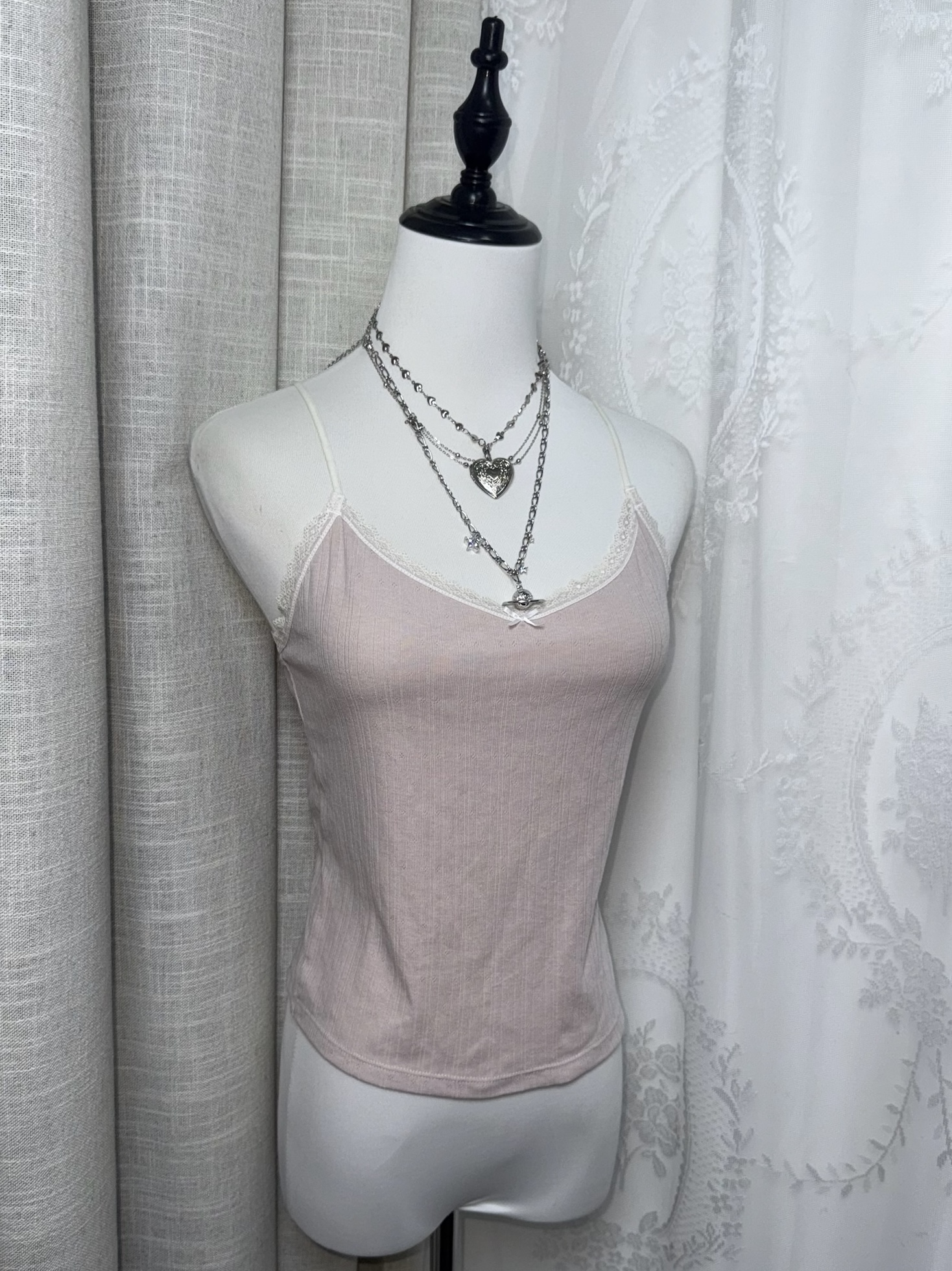 [On Sale]V-Neck Lace-Trim Ribbed Cami