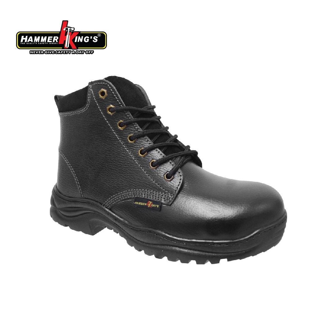 Hammer Kings Standard Safety 13032 Mens Shoes Mid Cut Lace-up Steel Toe Cap Leather Working Shoes Kasut Keselamatan Tahan Lasak untuk Lelaki