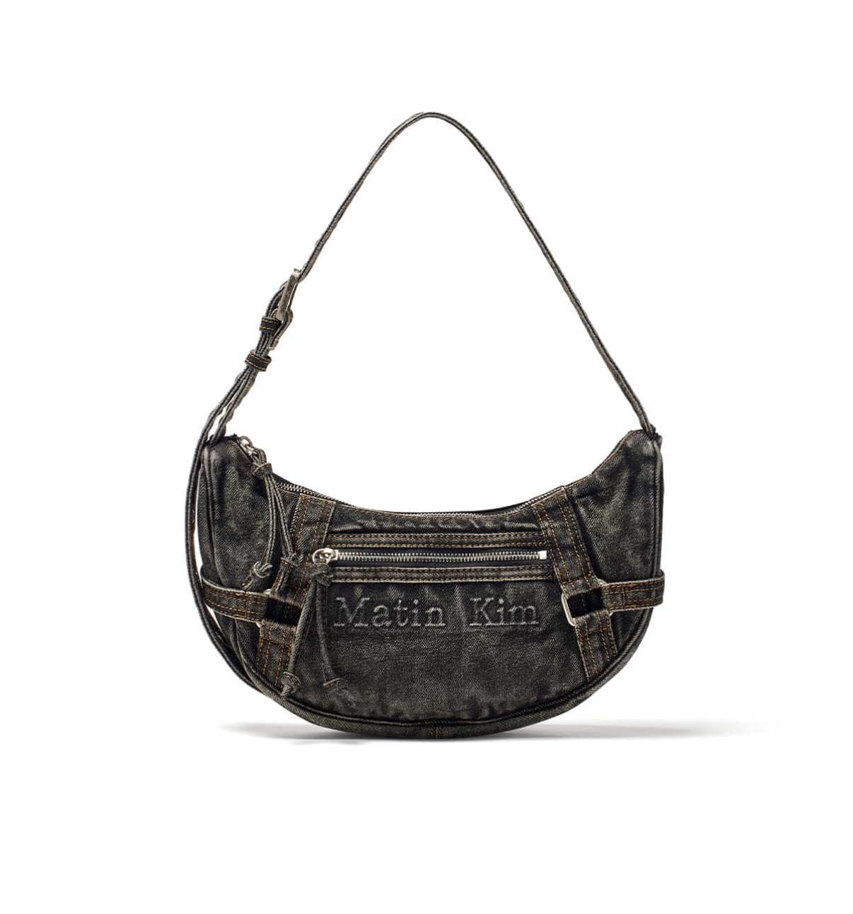 MATINKIM直播限時折扣 MATIN WASHED DENIM MINI HOBO BAG IN BLACK