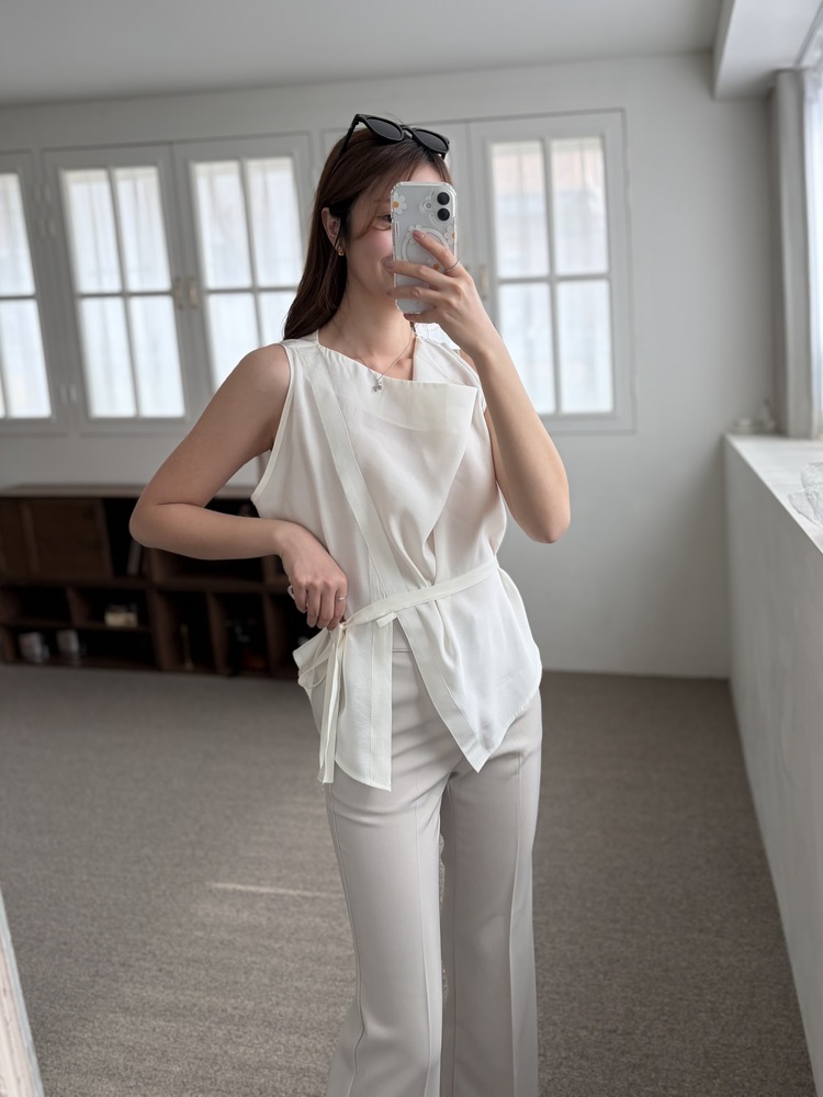 Camille Draped Wrap Blouse (Ivory)