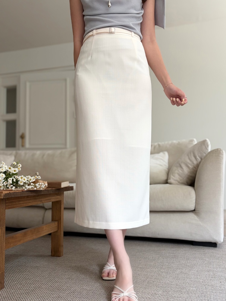 The Belted Straight Skirt (Ivory)