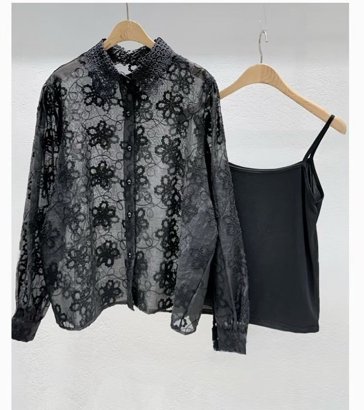 新款通花透紗恤