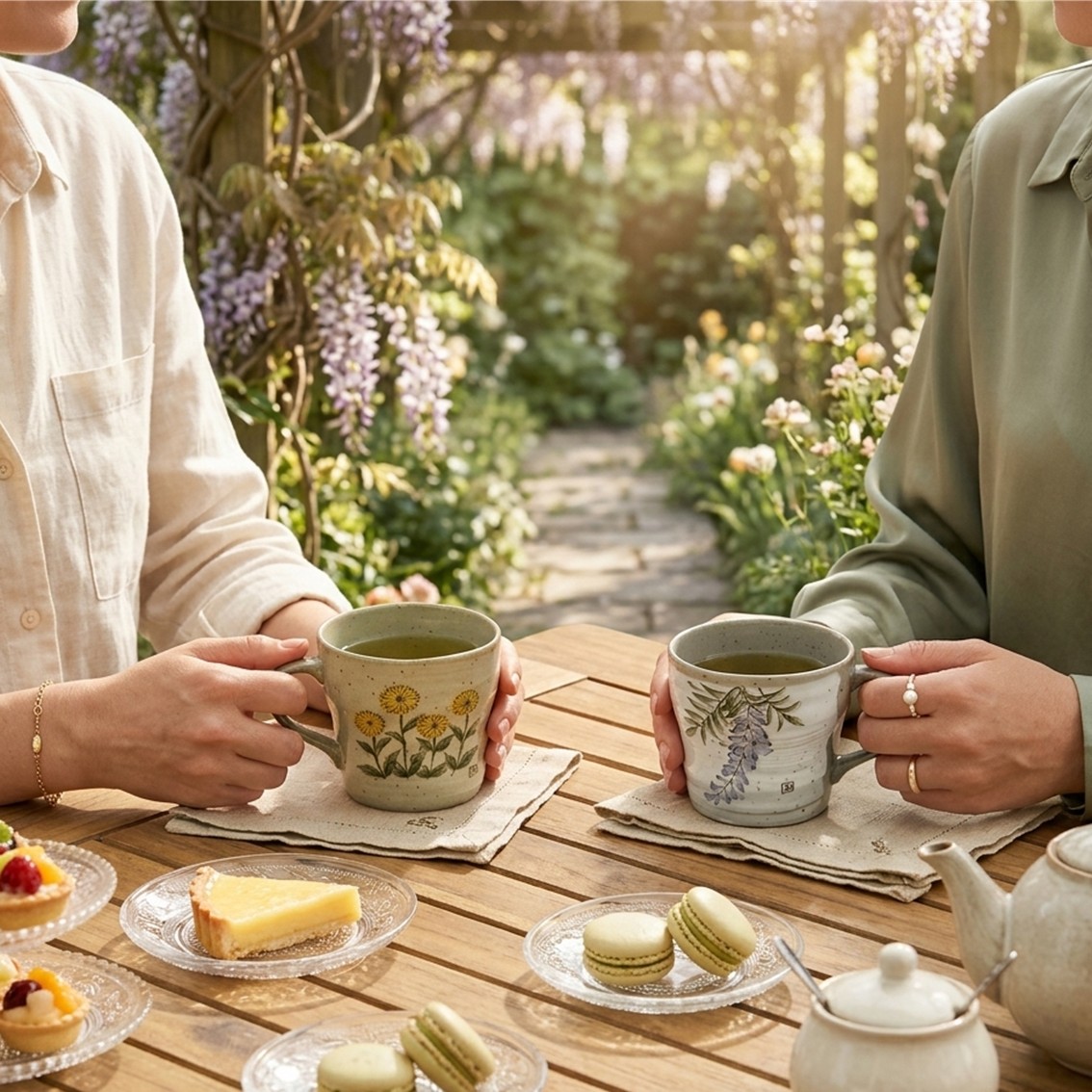 【日本製】美濃燒陶瓷手繪蒲公英+紫藤花馬克杯套裝 (330ml)