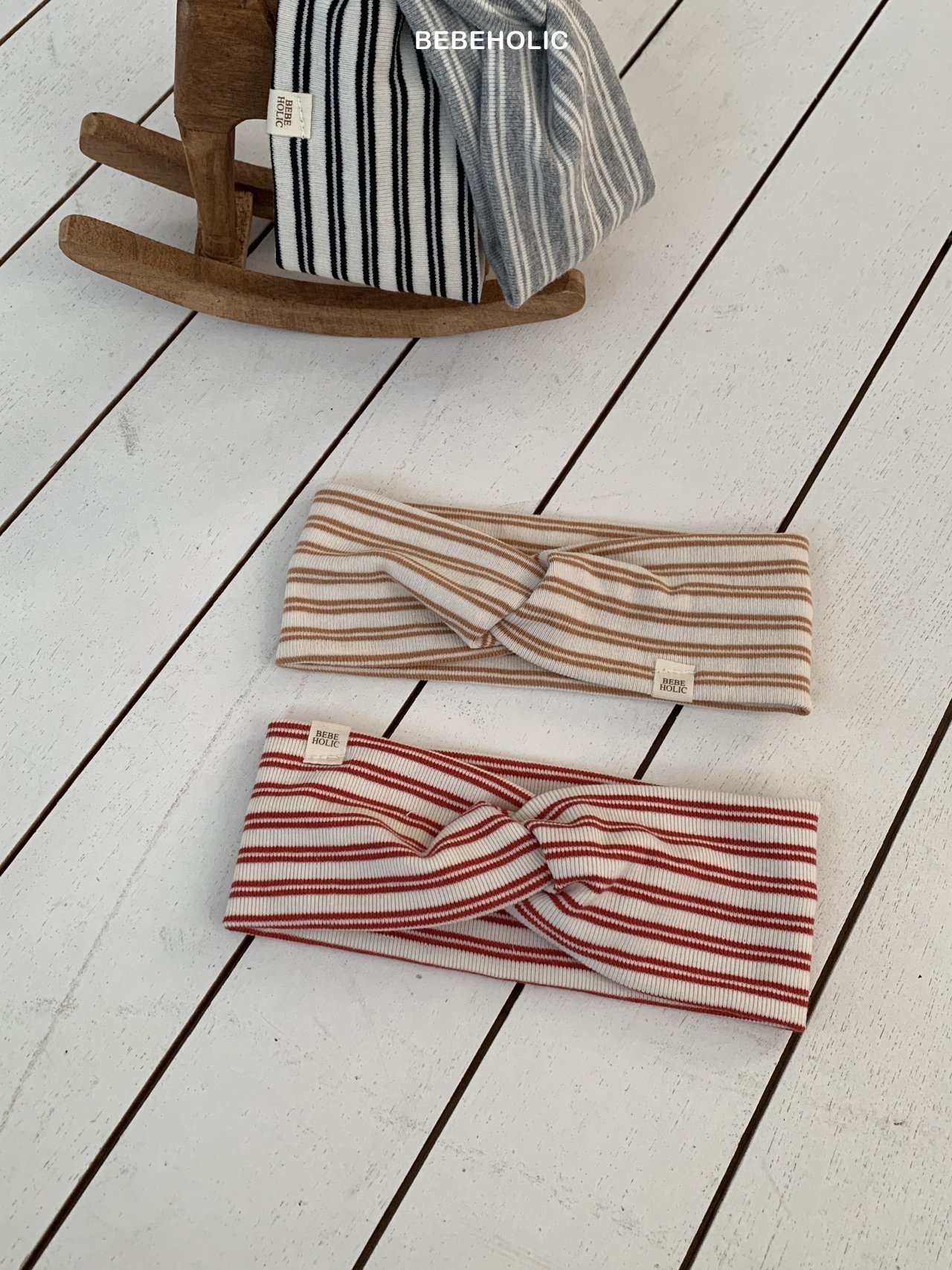 🌸預訂 韓國直送🌸🇰🇷BEBEHOLIC四色標籤條紋扭結髮帶