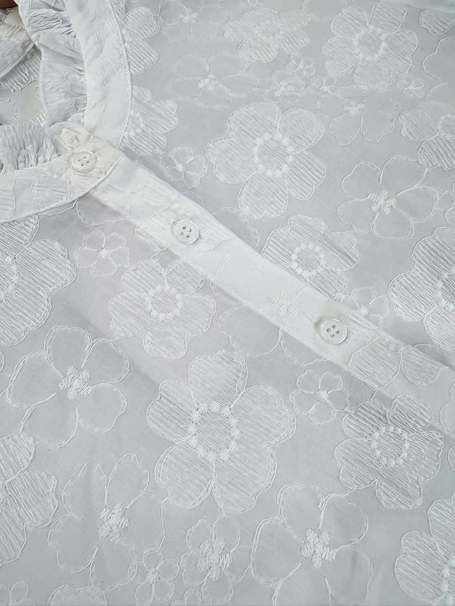 輕浪漫文藝風～細緻浮雕感花紋襯衫 PE0004 - 白色 White