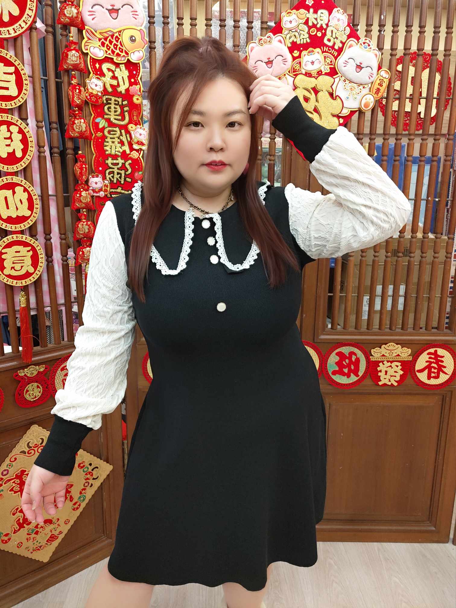 NBA28 YY524 娃娃领长袖针织连衣裙（胸围 100-130CM以内）