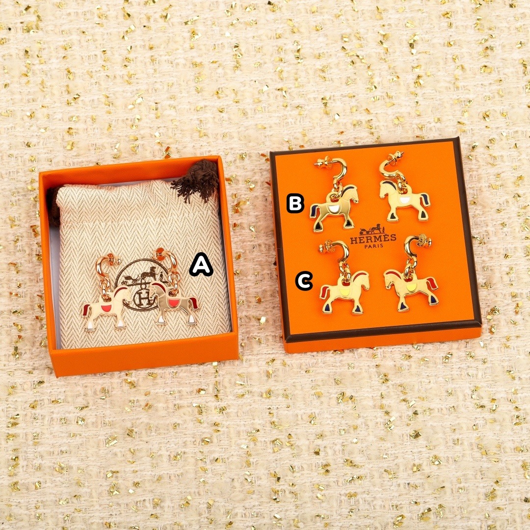 【原單】Hermès 小馬琺瑯滴油耳環 - 禮盒裝