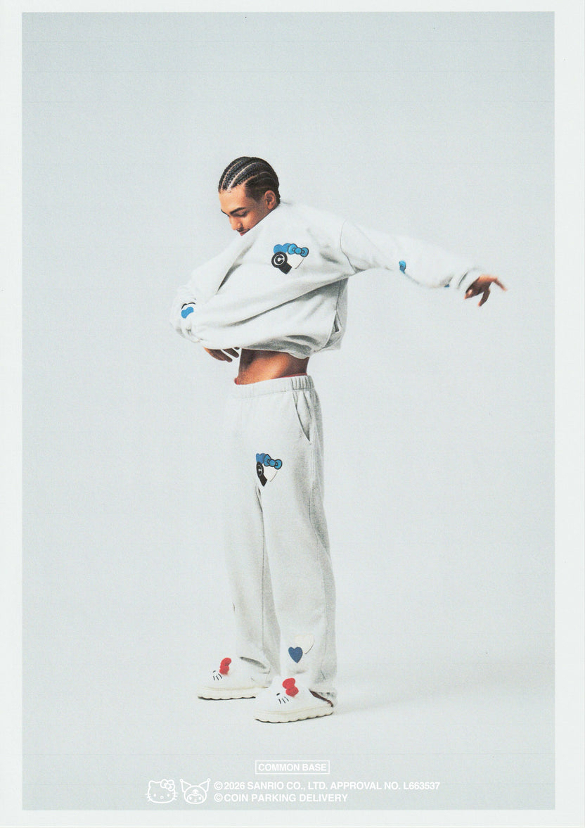 COIN PARKING DELIVERY × SANRIO CHARACTERS PATCHWORK SWEAT PANTS CPDSC-KT15 LIGHT HEATHER GREY(SIZE:S-M)