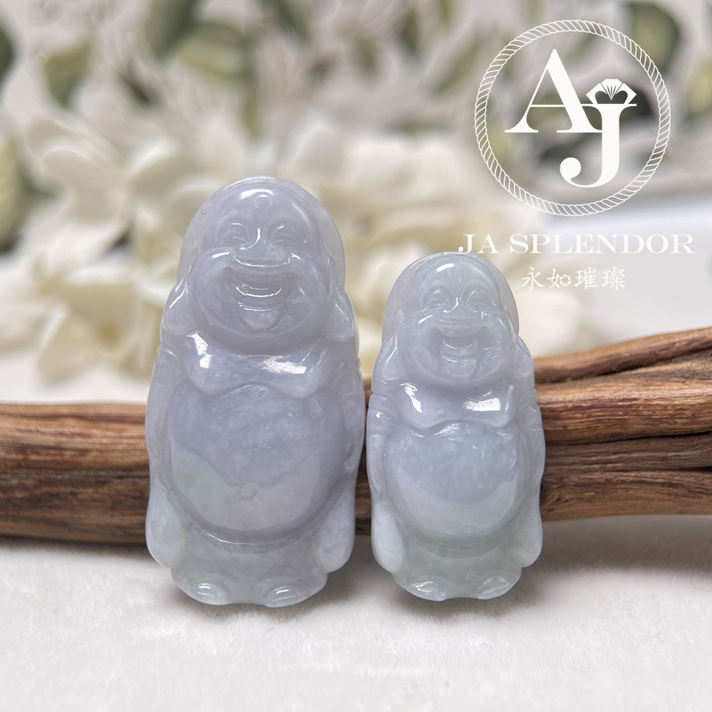 JN-1004/1006 天然翡翠A玉 春彩紫藍平安站佛-親子/情侶吊墜