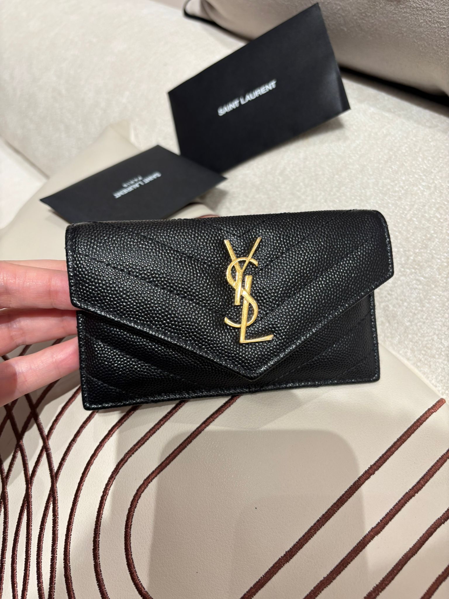未使用品YSL 銀包黑色荔枝牛皮金扣wallet 100%Authentic, Unused未使用品 ✅收據✅Card✅Box