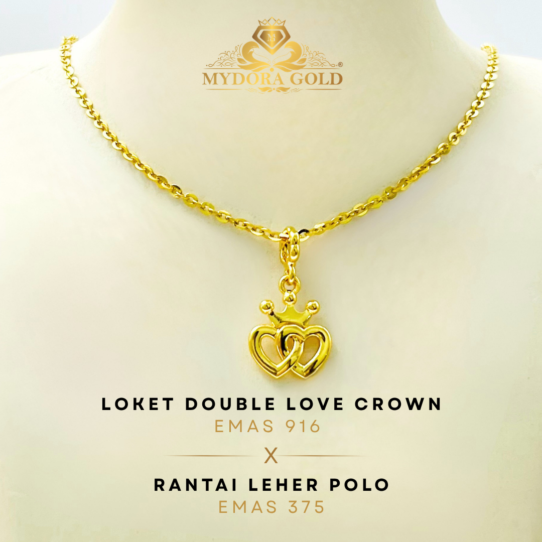 MYDORA Golden Duo Set – Rantai Leher Polo (2g+) Emas 375 + Pendant Emas 916