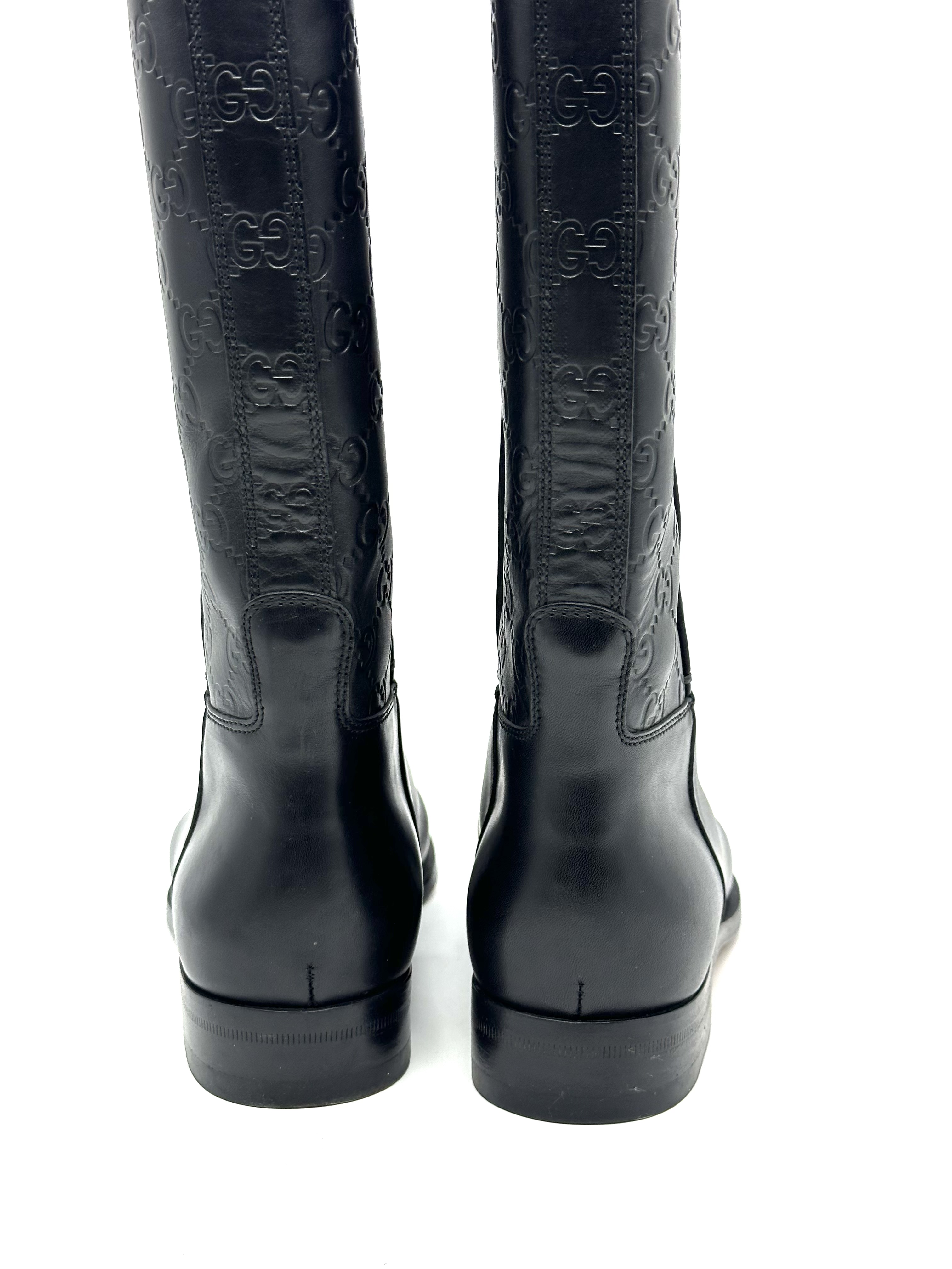 Pre-owned Gucci black Guccissima leather 85th anniversary knee-length boots / Product Code: 26040408