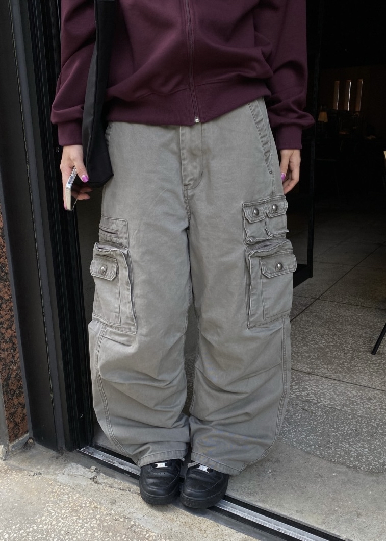 Cotton Wide-Leg Cargo Pants(Unisex)