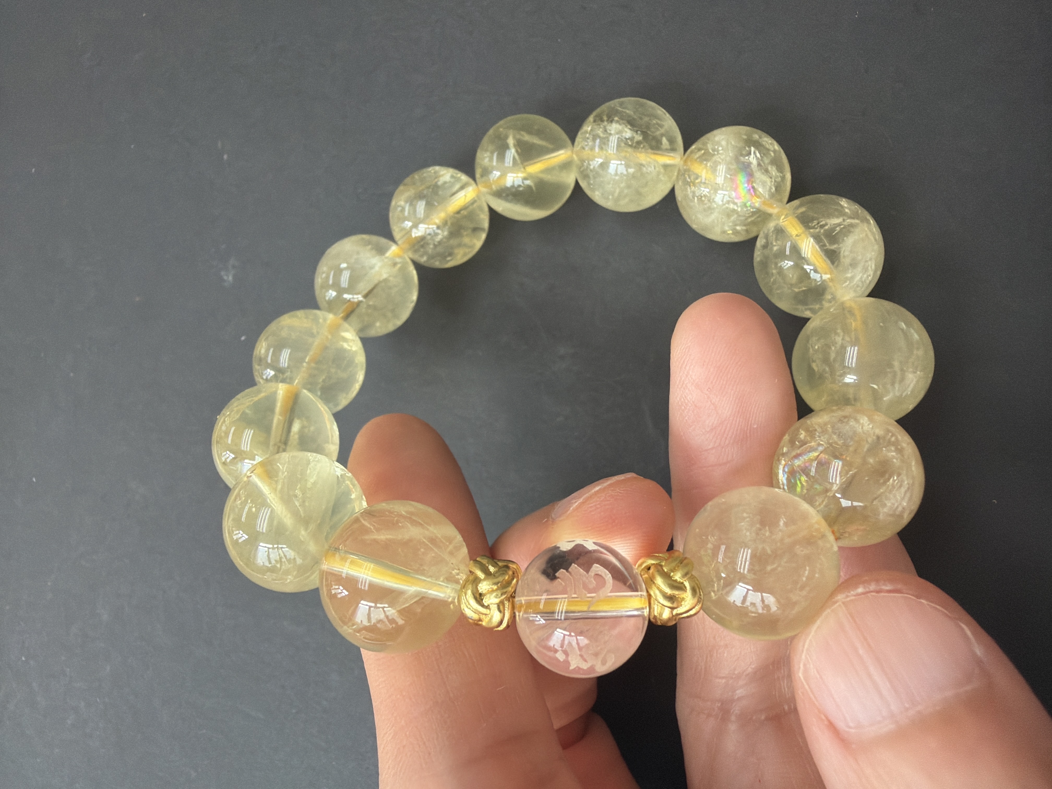 *大珠14mm 檸檬晶手串 配：六字大明咒白水晶（兩天大法會壇城加持）