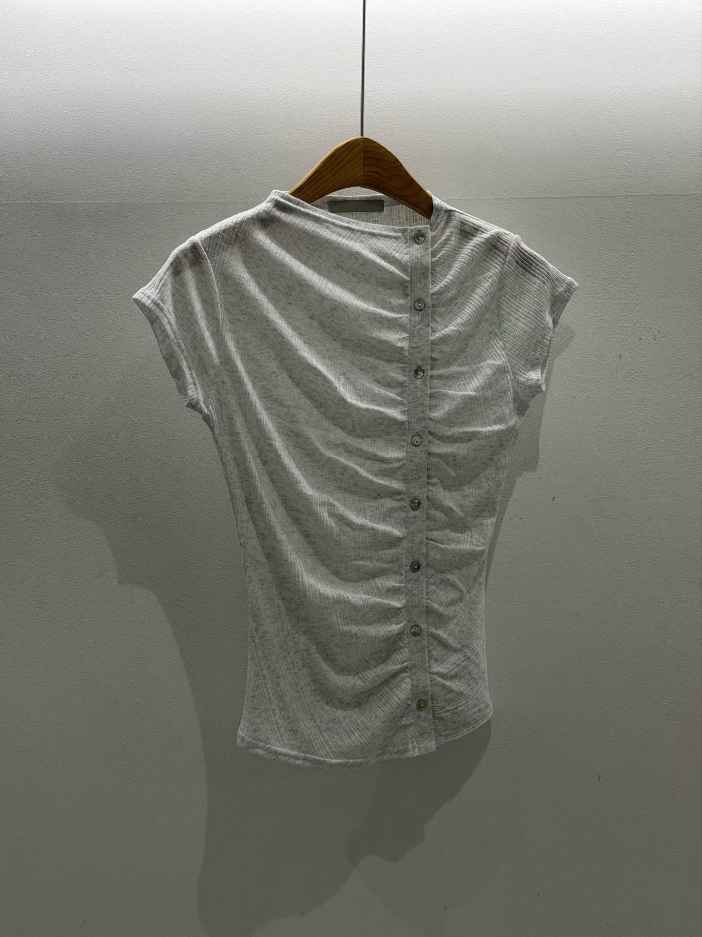 Asymmetric Button Ruched Top