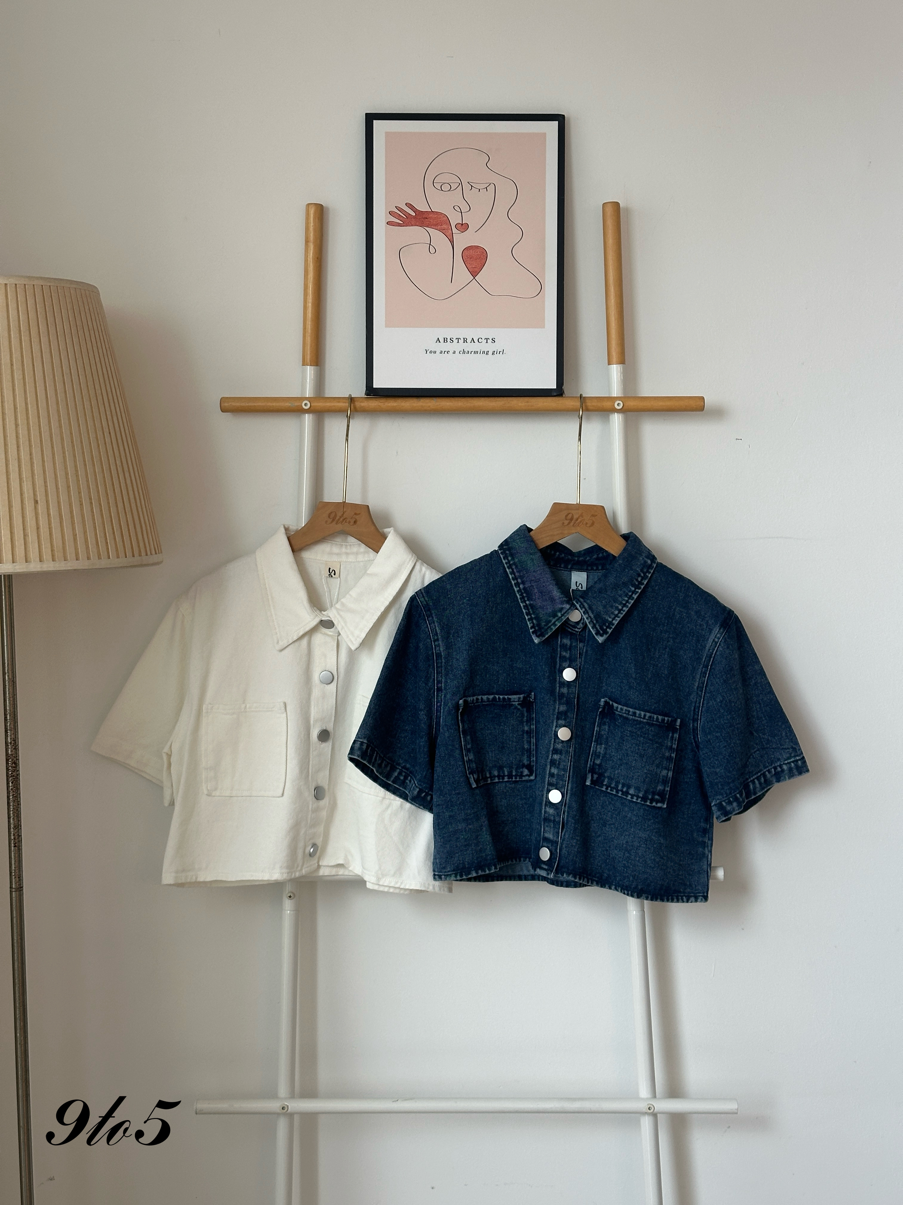 T4031 Denim Crop Jacket - Blue & White