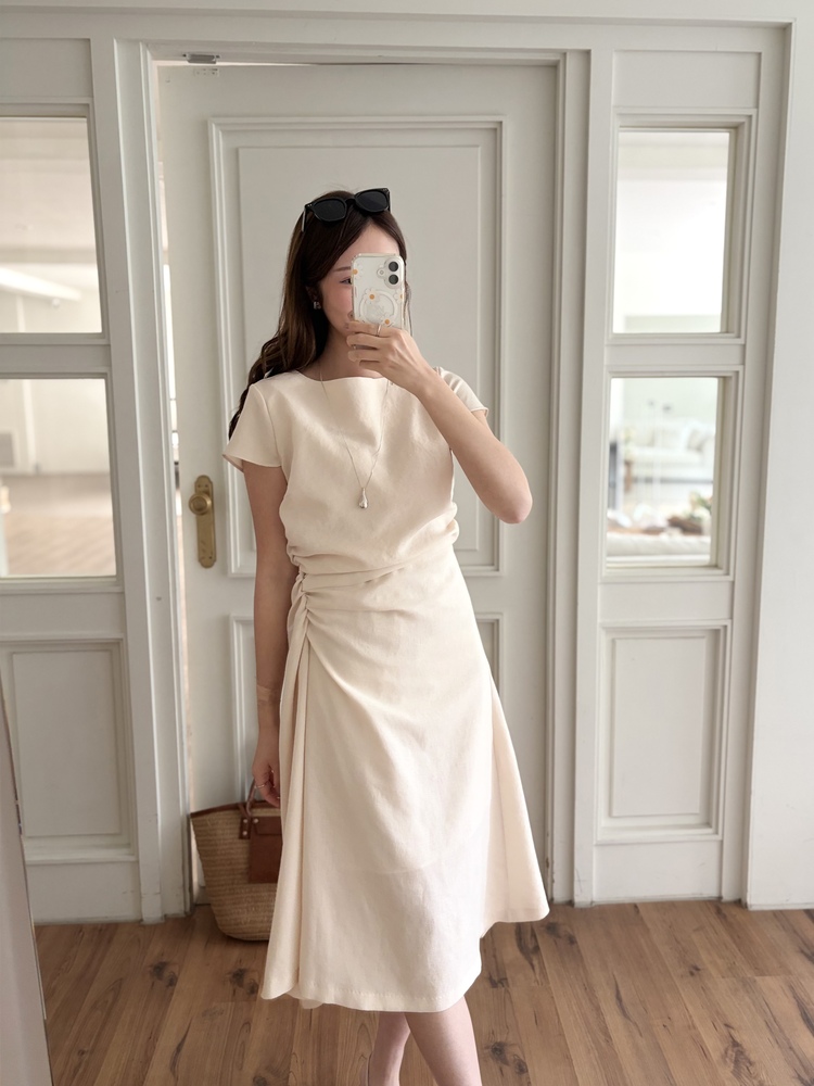 Belle Ruched Dress (Cream)
