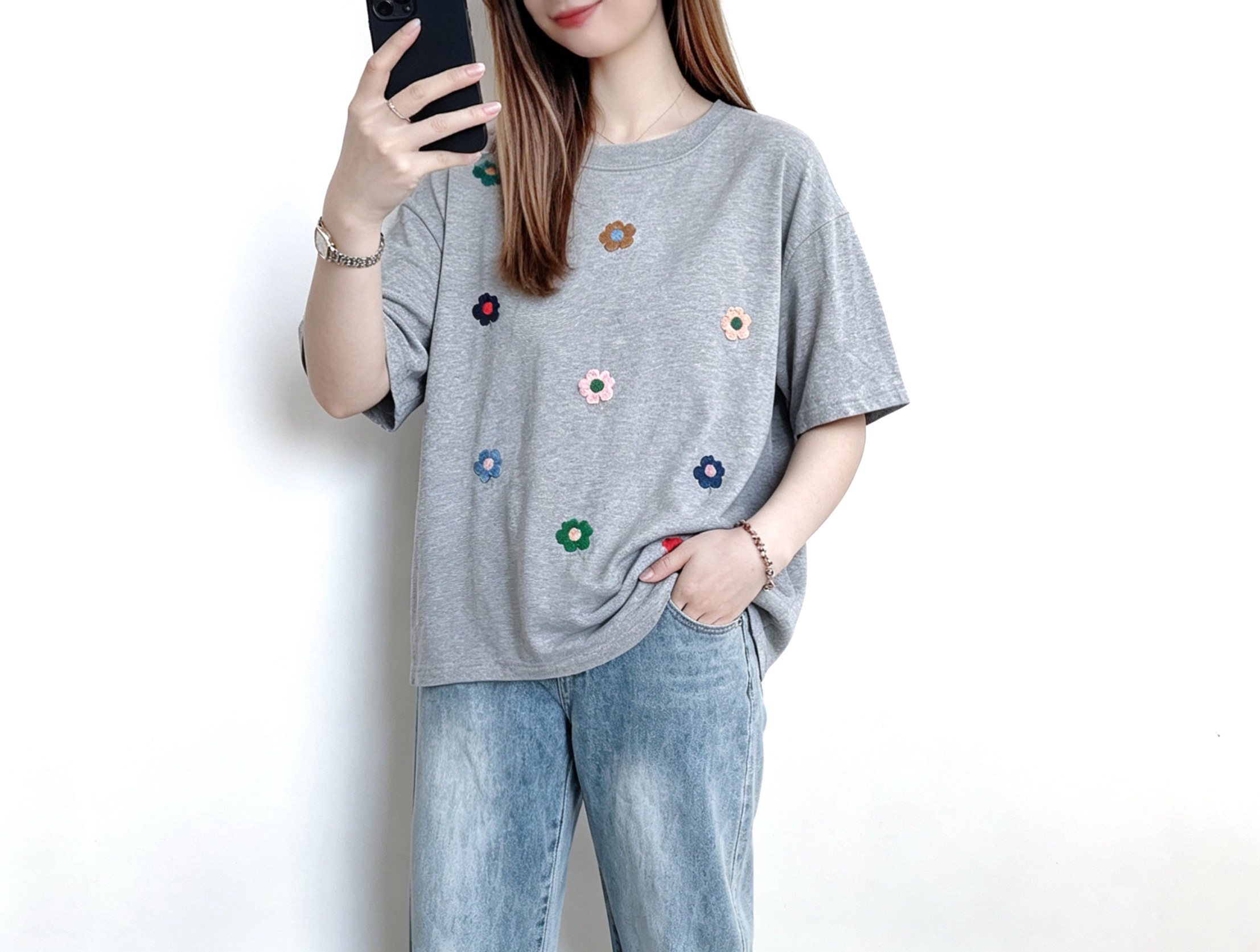 ☀️夏日優惠☀️ 日系刺繡彩花Tee