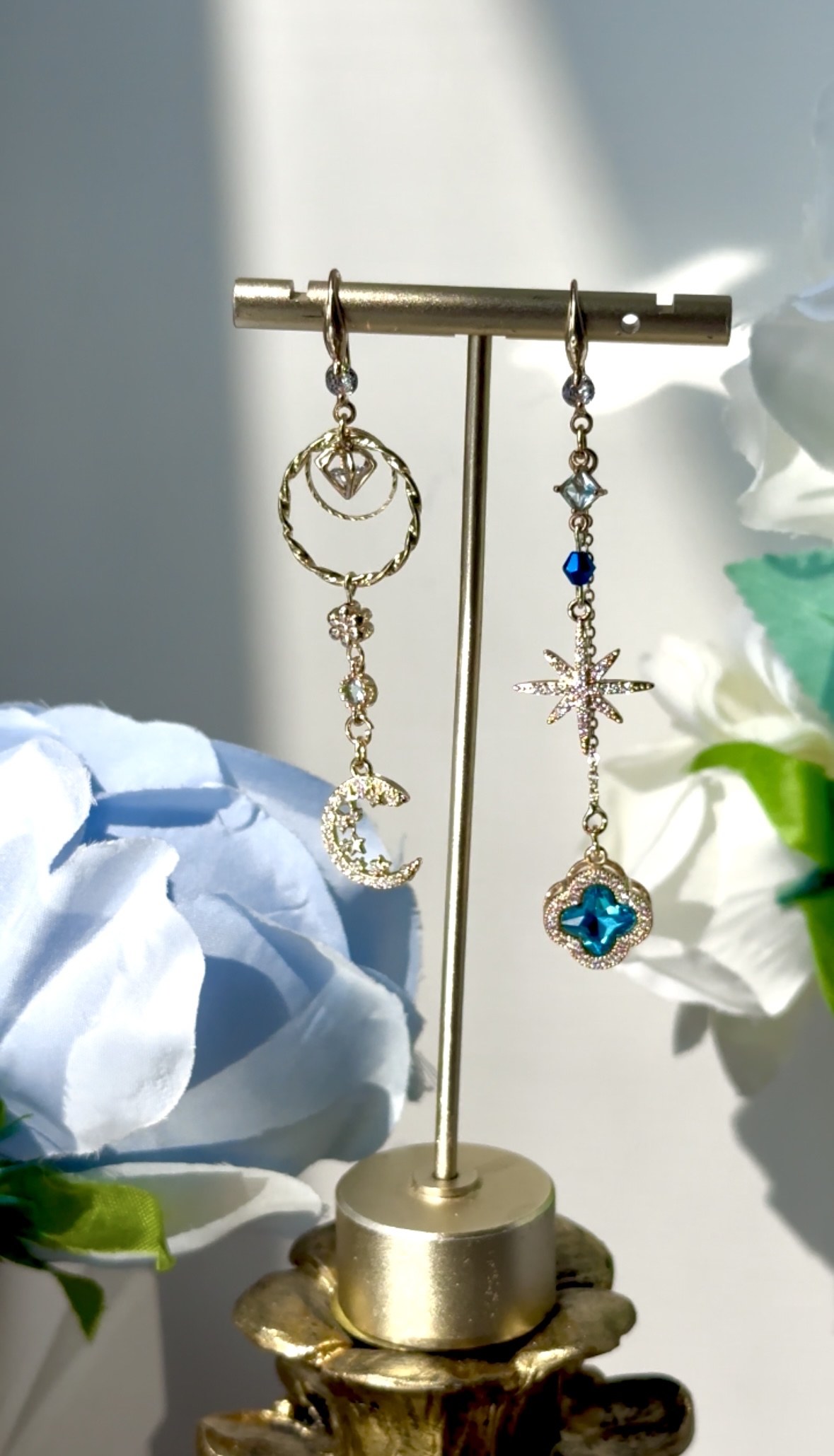 藍光星月鴛鴦耳環☪️