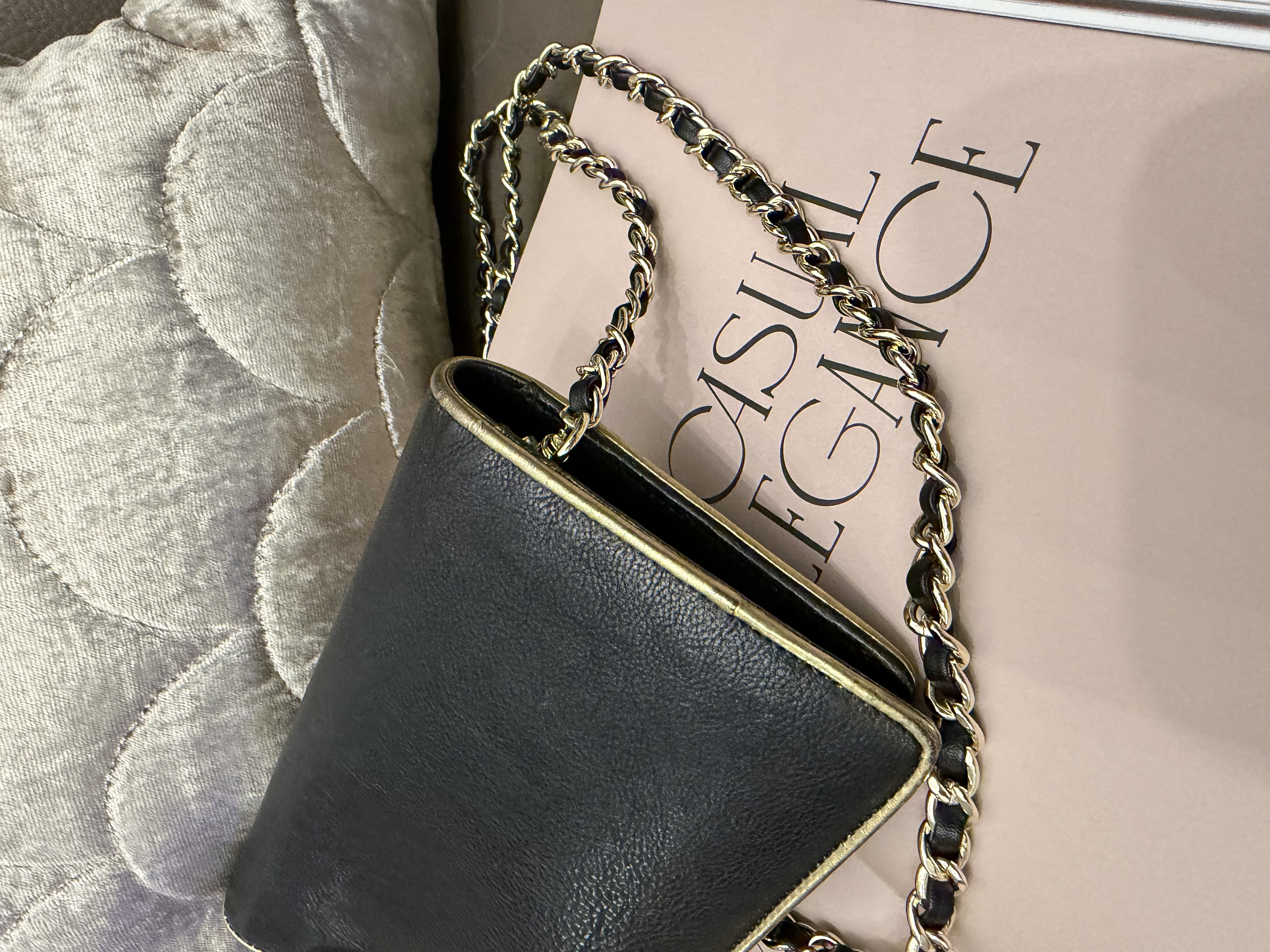 Chanel black champagne gold long wallet