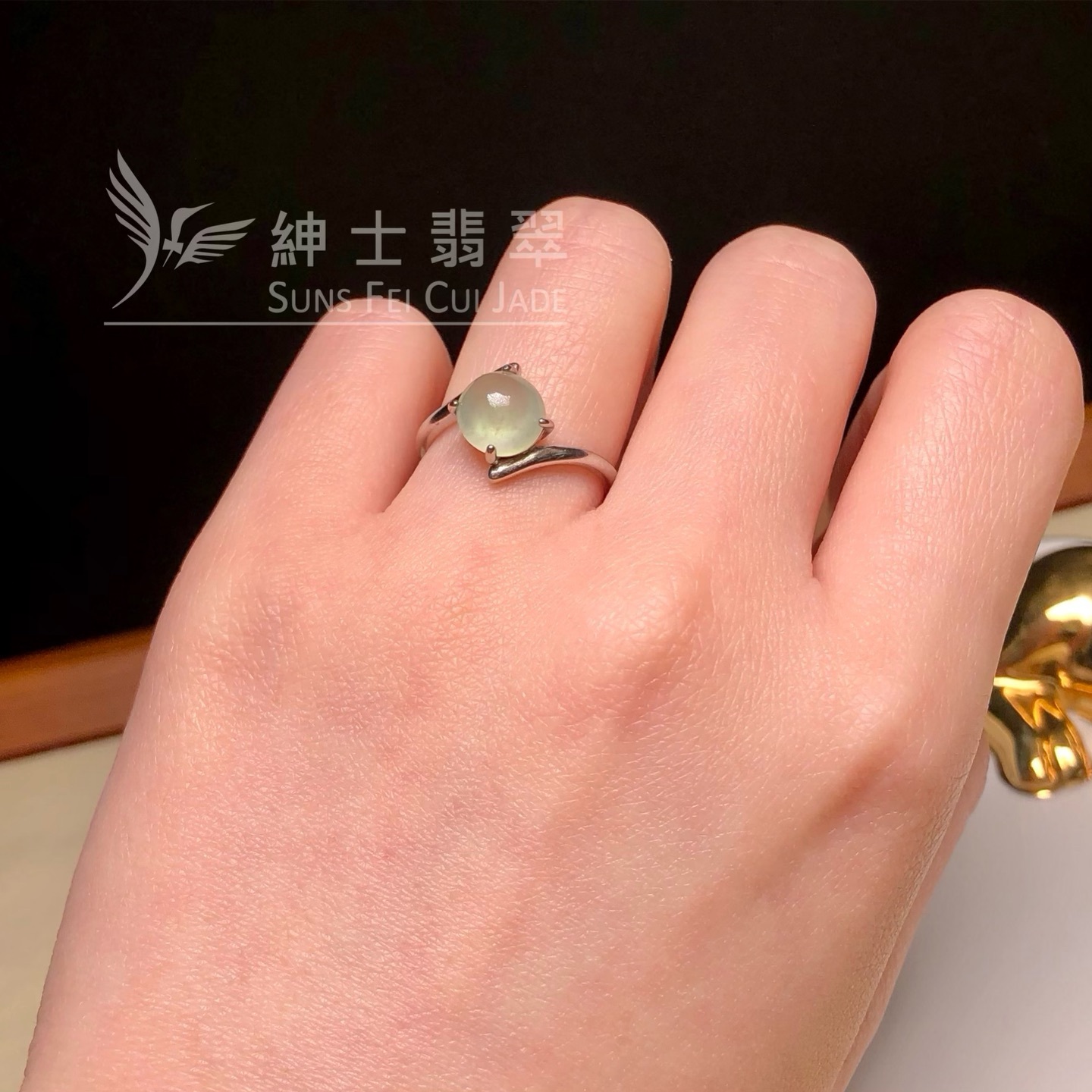 晴水蛋面銀鑲開口戒 YM00131