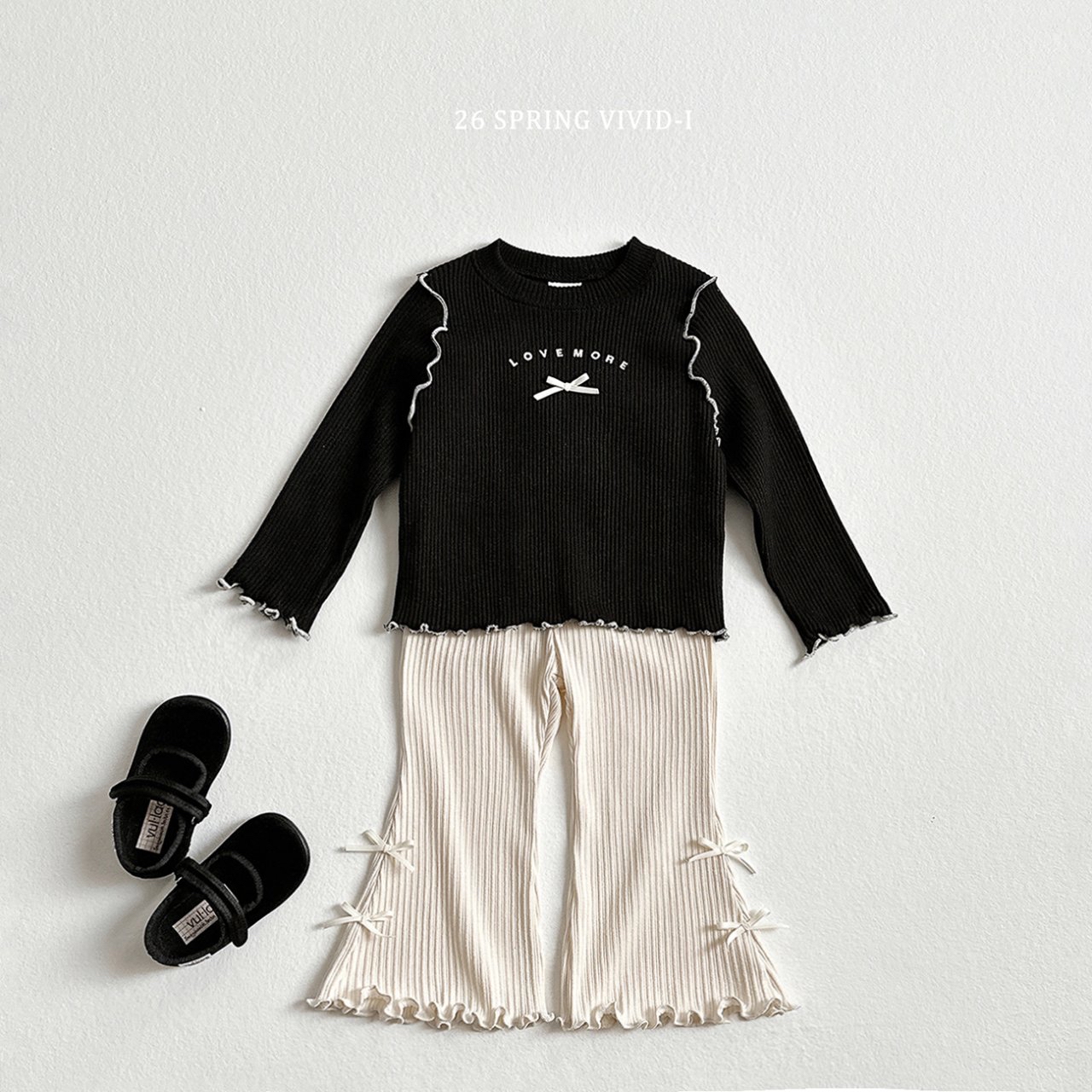 🌸預訂 韓國直送🌸🇰🇷VIVIDI三色絲帶羅紋花邊喇叭褲