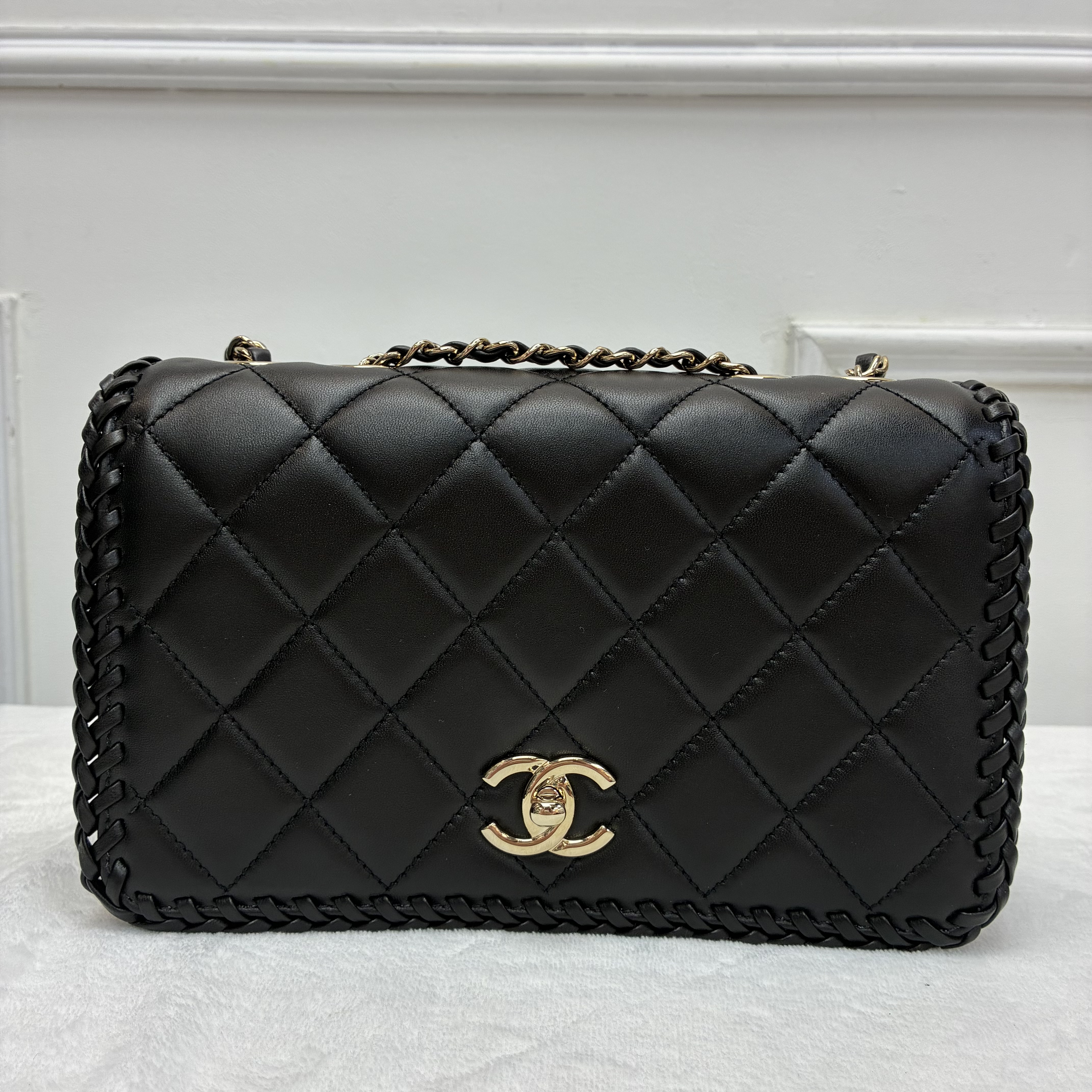 Full set 23A Chanel黑色拼接小羊皮