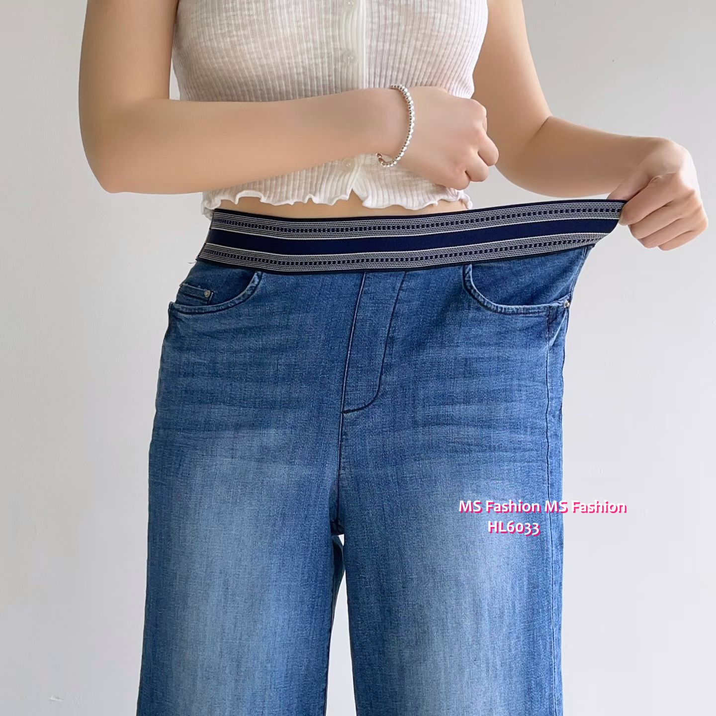 HL6033 韓國🌼Howluk拼色橡筋腰闊筒牛