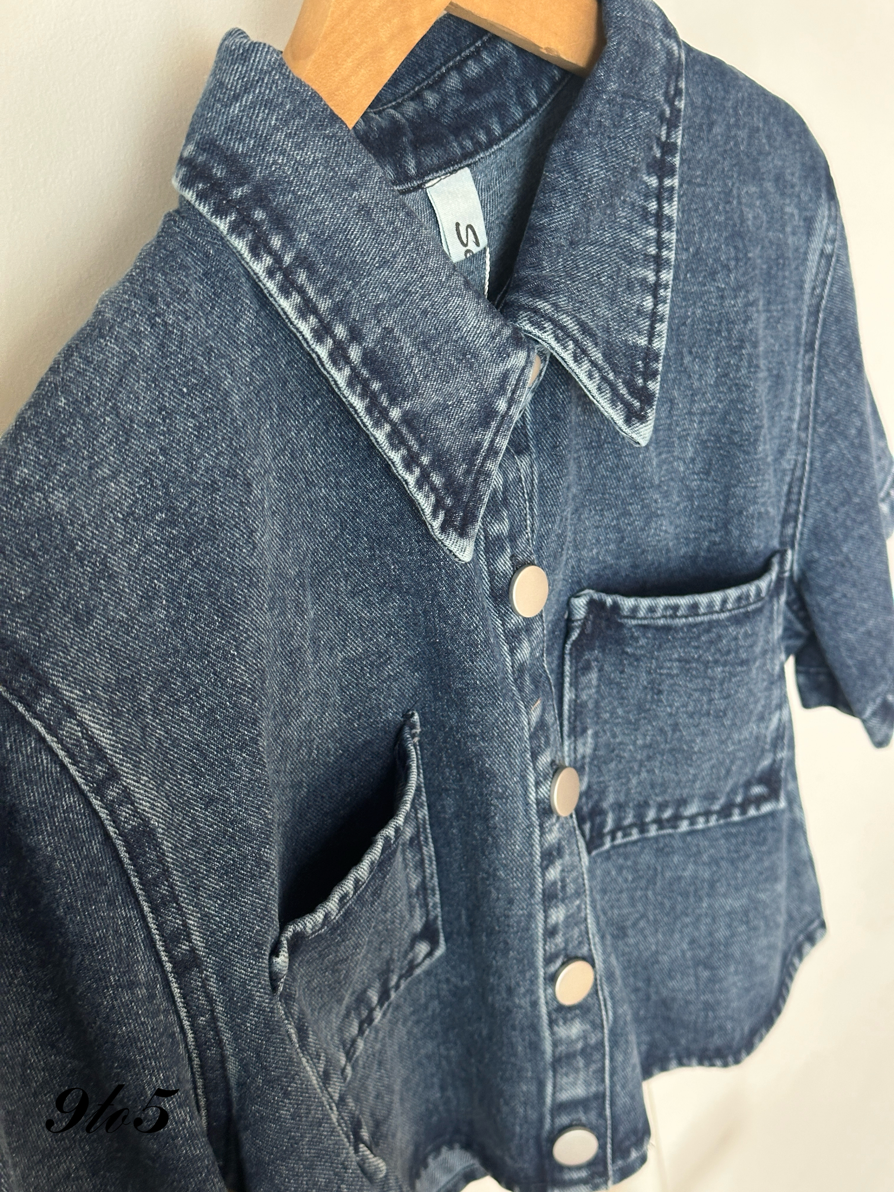 T4031 Denim Crop Jacket - Blue & White