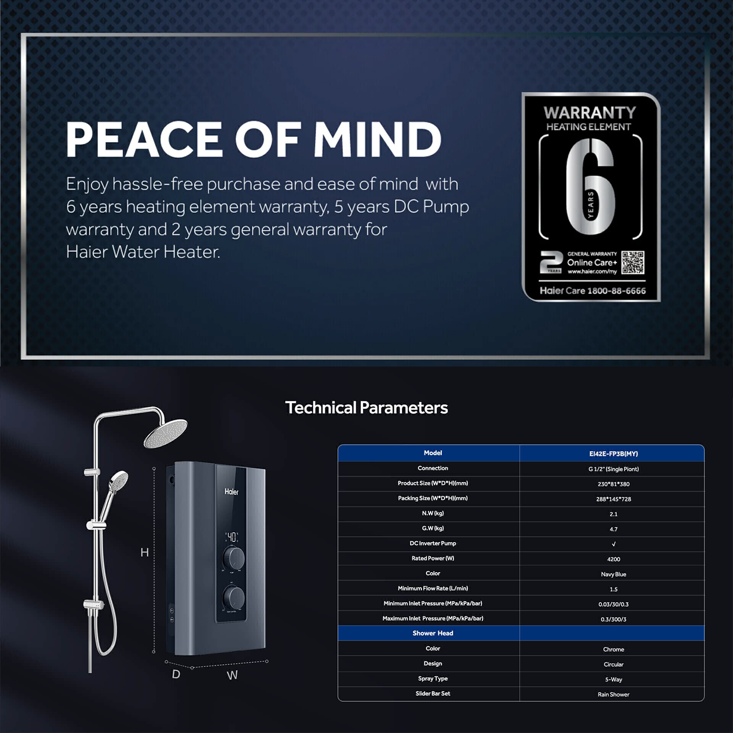 Haier 4.2kW Non-Pump Water Heater Black (EI42E-FP3B)