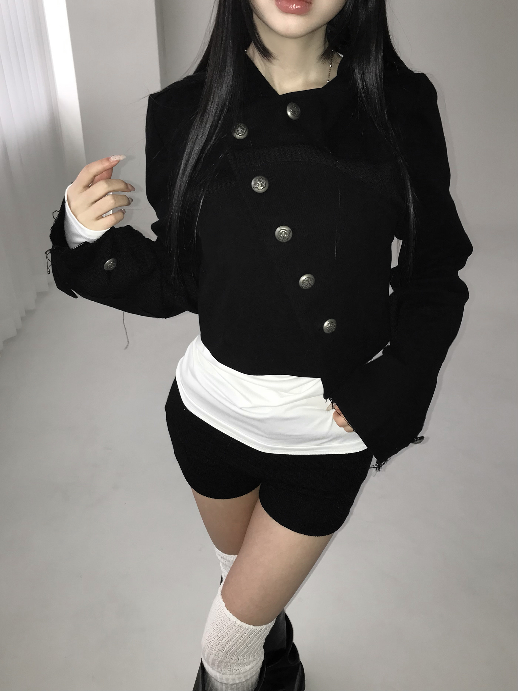 Asymmetric Raw-Edge Hooded Cropped Jacket