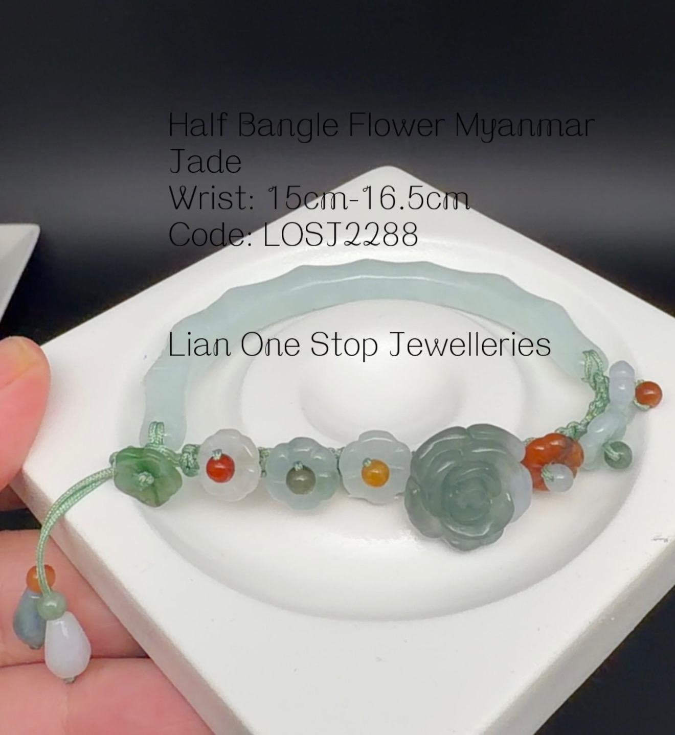 Code: LOSJ2288 Half Bangle Flower Myanmar Jade 