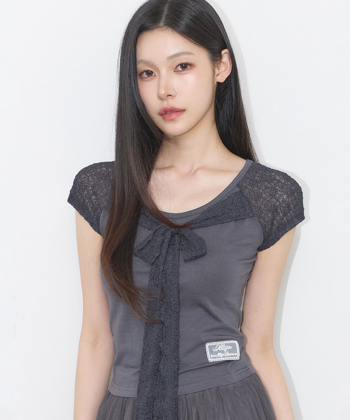 🇰🇷訂購｜ILLIGO 26SS｜Lace ribbon color block tshirt 3色 