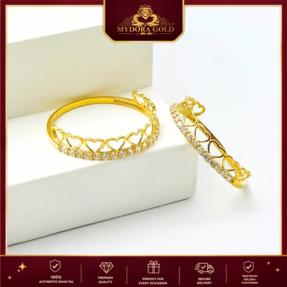 MYDORA EMAS 916 Cincin Batu CZ Love Chain l EMAS 916/22K