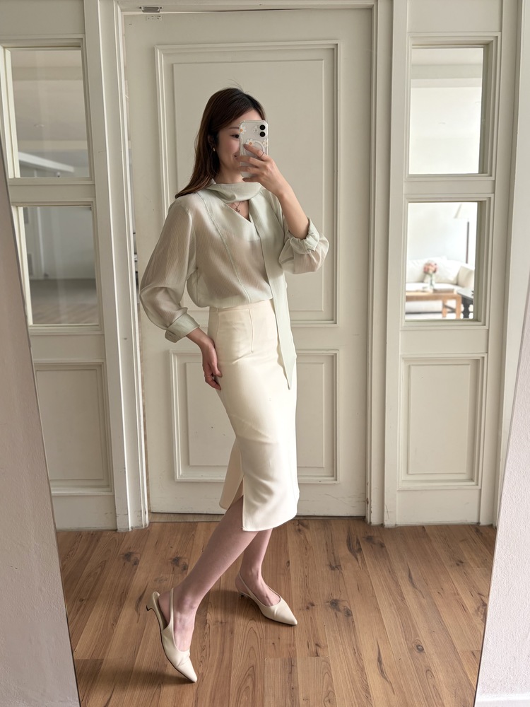 Aurelie Scarf-Tie Blouse (Mint)